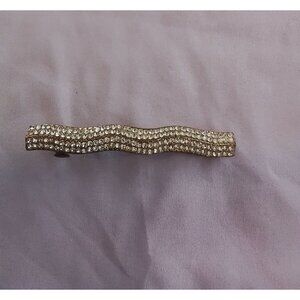Vintage Elegant Rhinestone Hair Clip Barrette Wavy Design Gold Tone